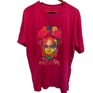 Retro Frida Kahlo Pink XL Colorful Print Portrait Cancun Graphic Tee